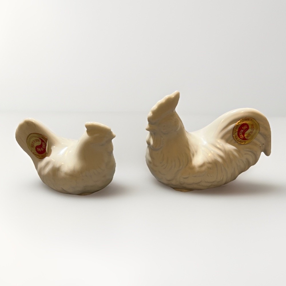 Rooster Hen Porcelain Figurines Vintage Small White Pride Of Orient Japan‎ New